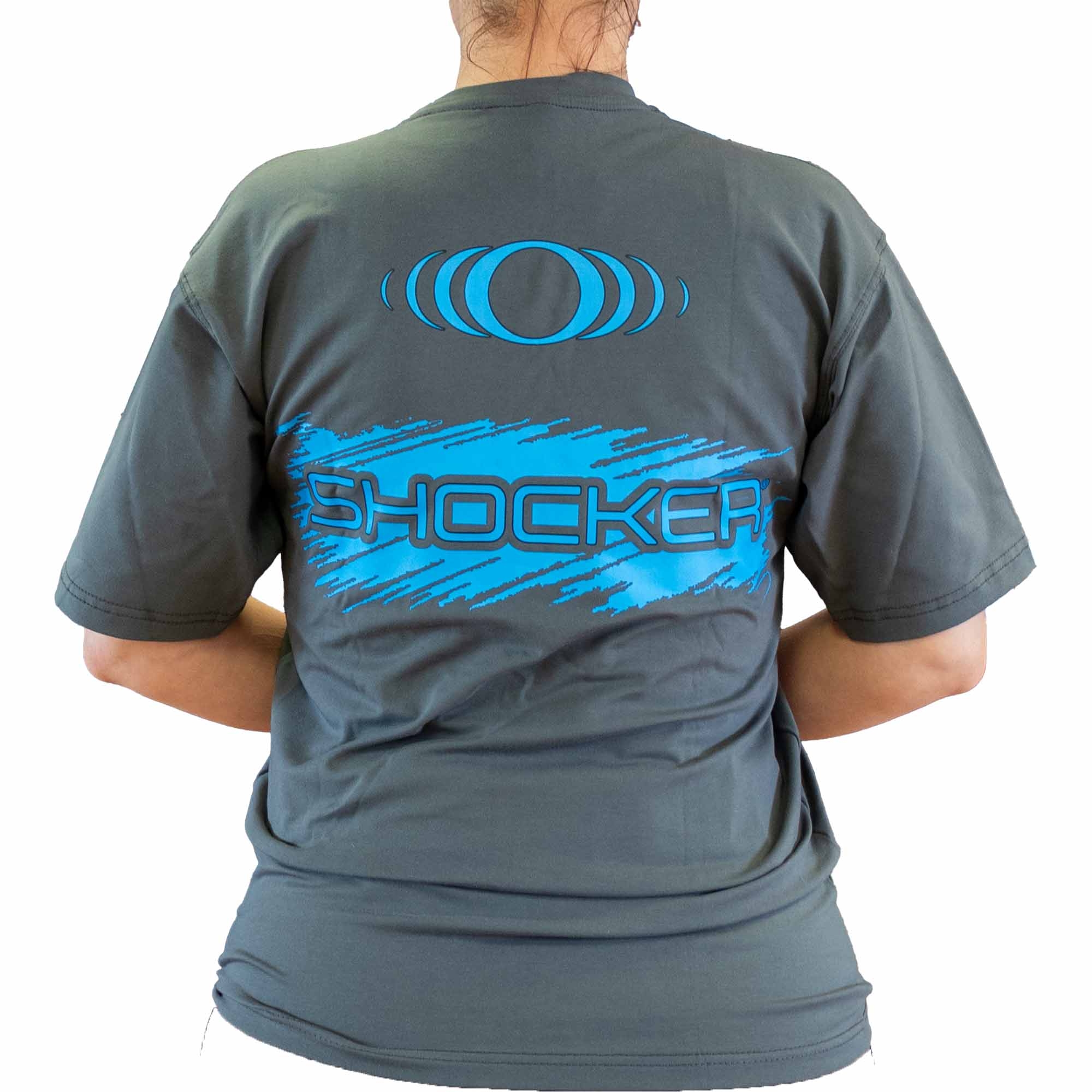 DLX T-Shirt "SHOCKER" gray T-Shirt, Kurzarm, Grafikdesign, Blaues Motiv, Unisex