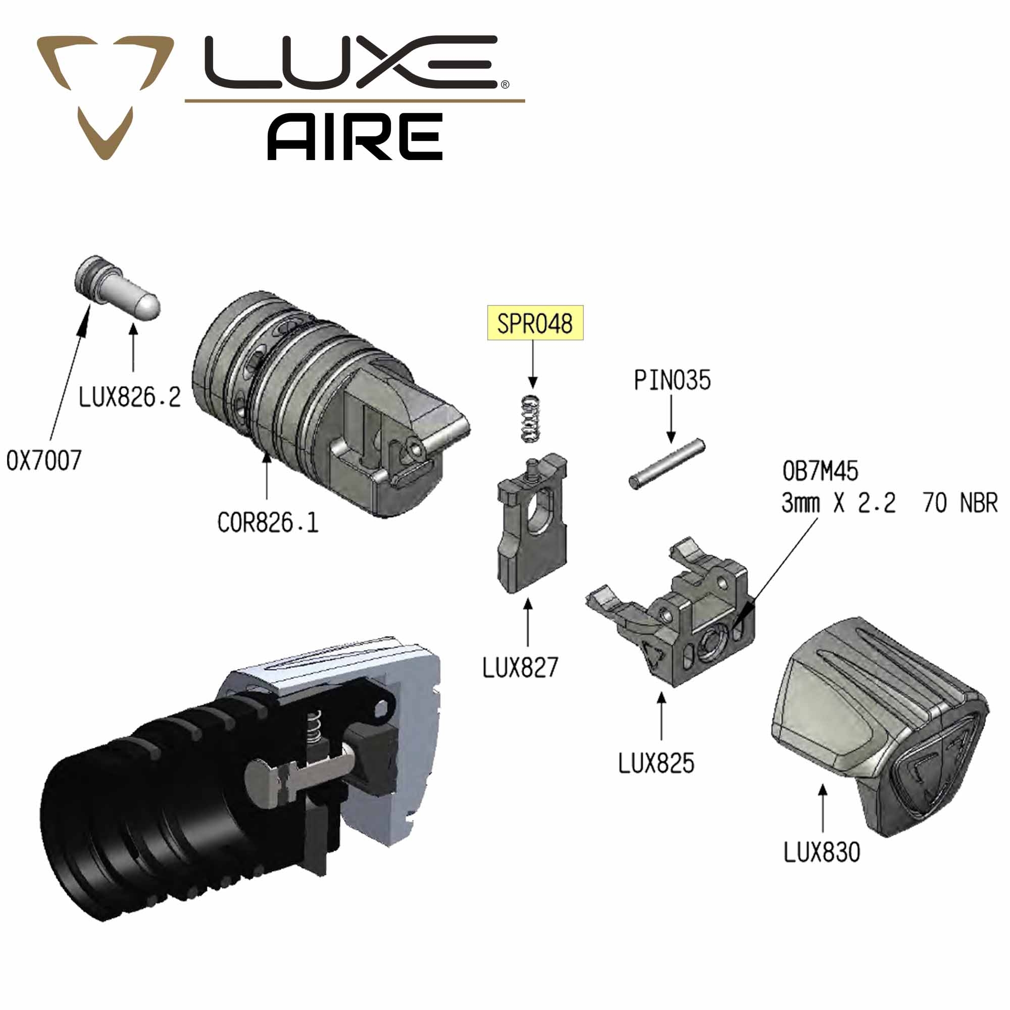 Luxe Air, Explodierte Ansicht, Gasdruckfeder, Verbindung, Ventilgehäuse