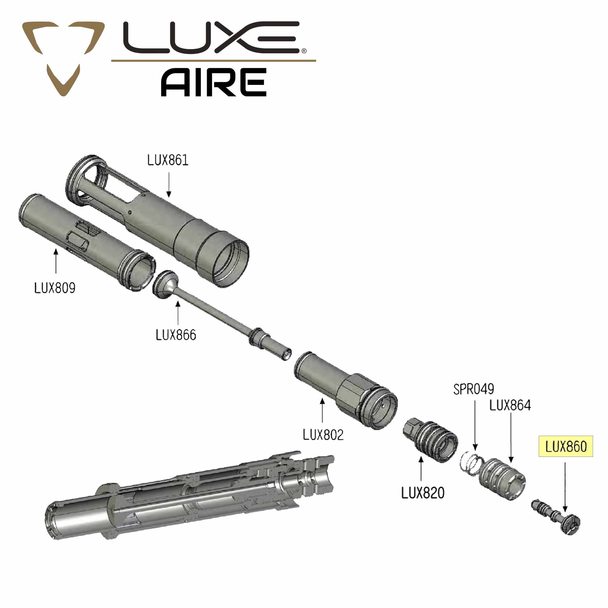 lichtschlauch, teleskop, auslauf, luxe, exploded view