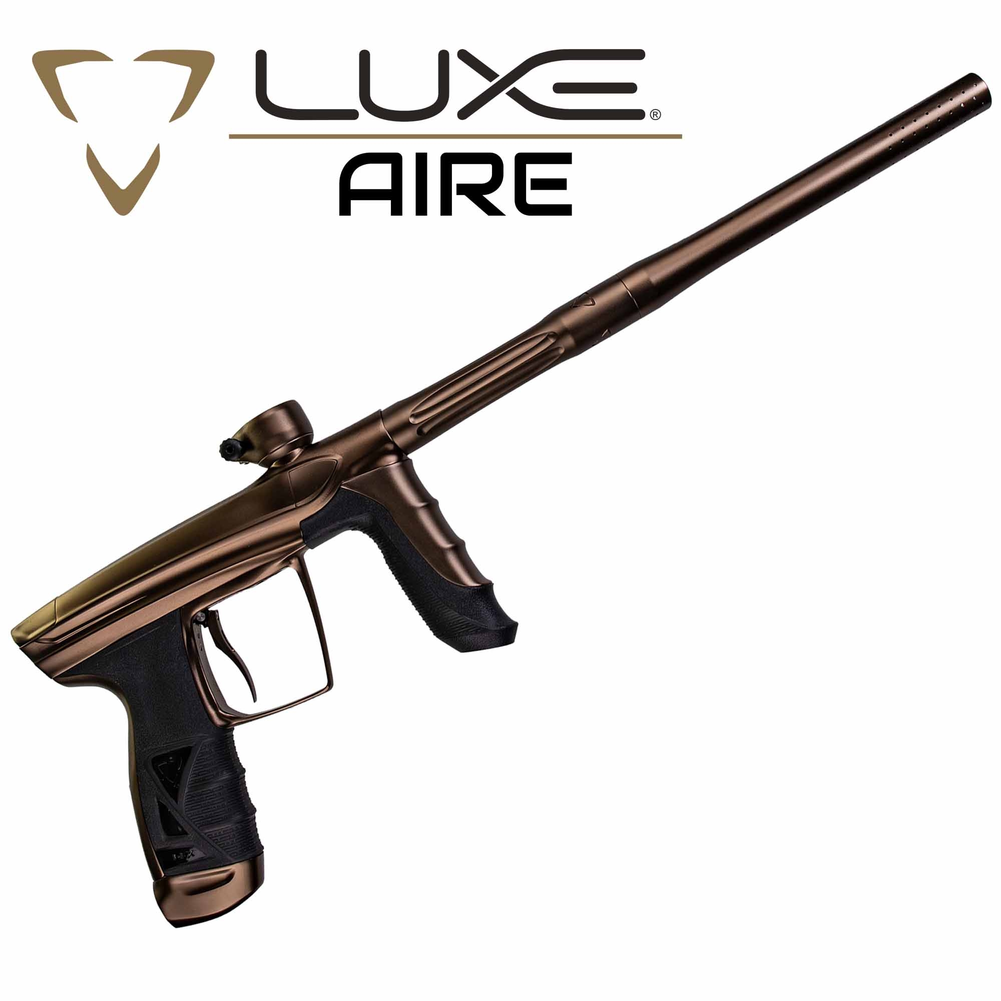 DLX Luxe® AIRE marker, dust copper Paintball-Waffe, Luftwaffe?, Pistolengriff, Bronzefinish, Langer Lauf