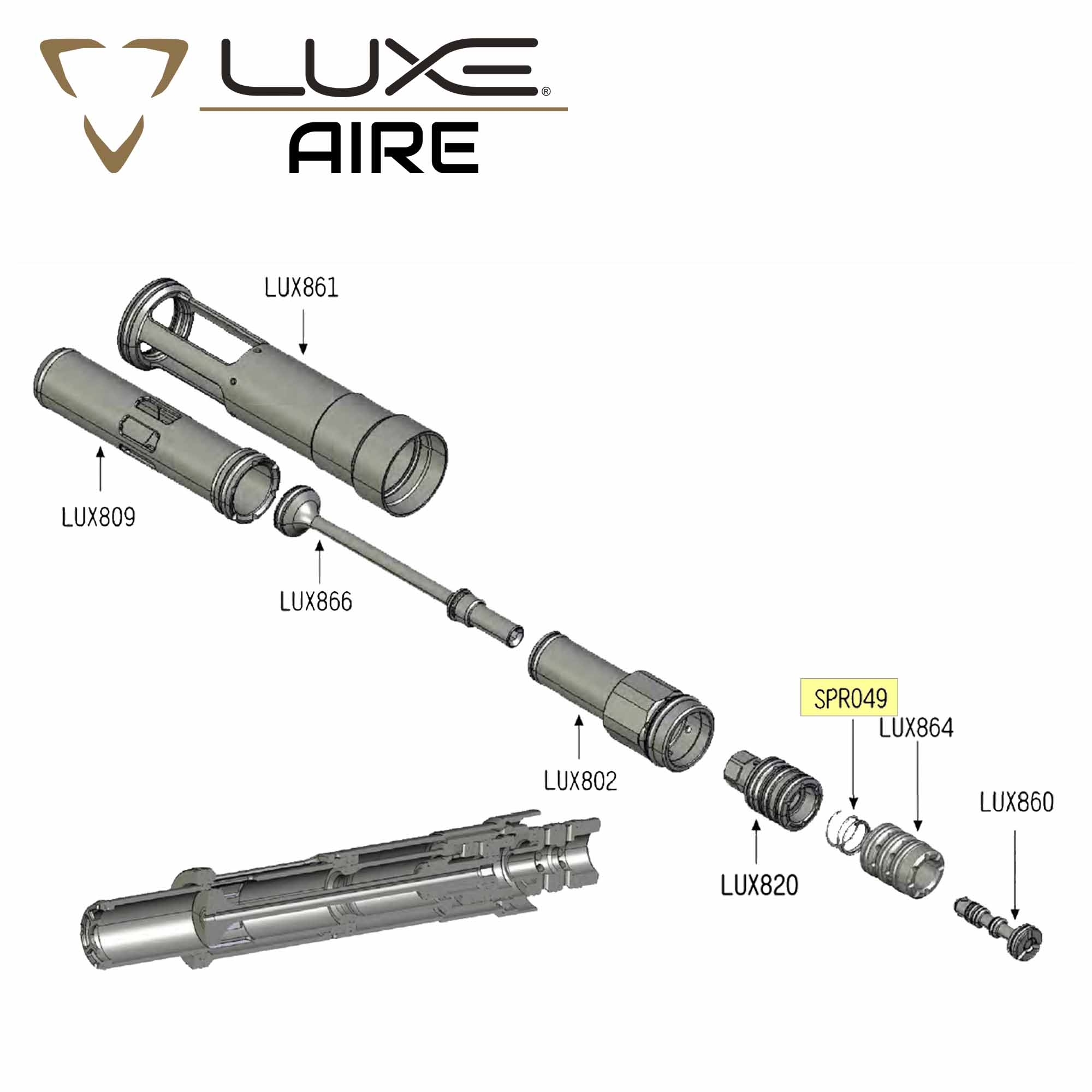 LUXE AIRE, exploded view, nozzle, hose, accessories