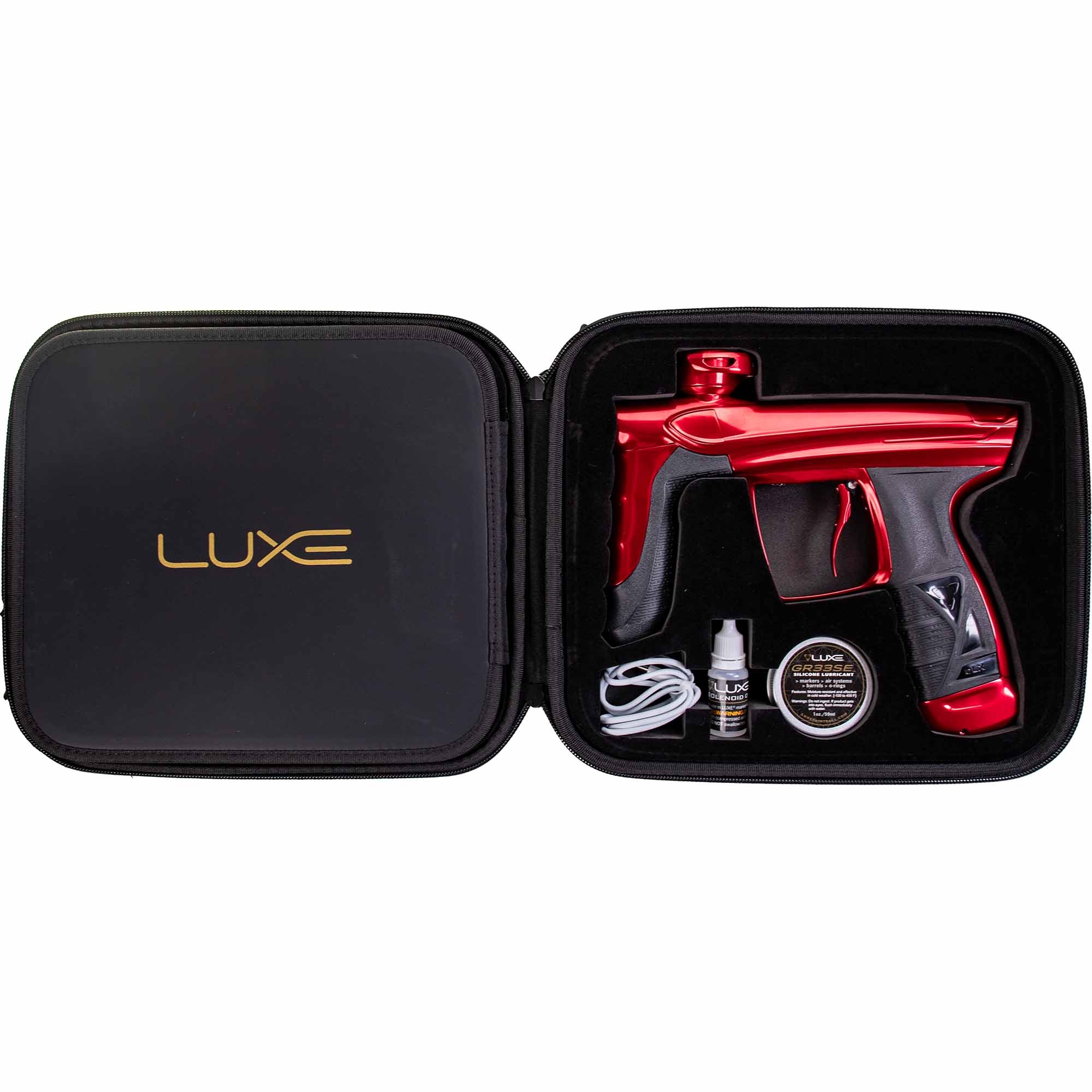 DLX Luxe® AIRE marker, polished red Pistolenkopier, Paintball-Pistole, Rot, Zubehör-Set, Koffer
