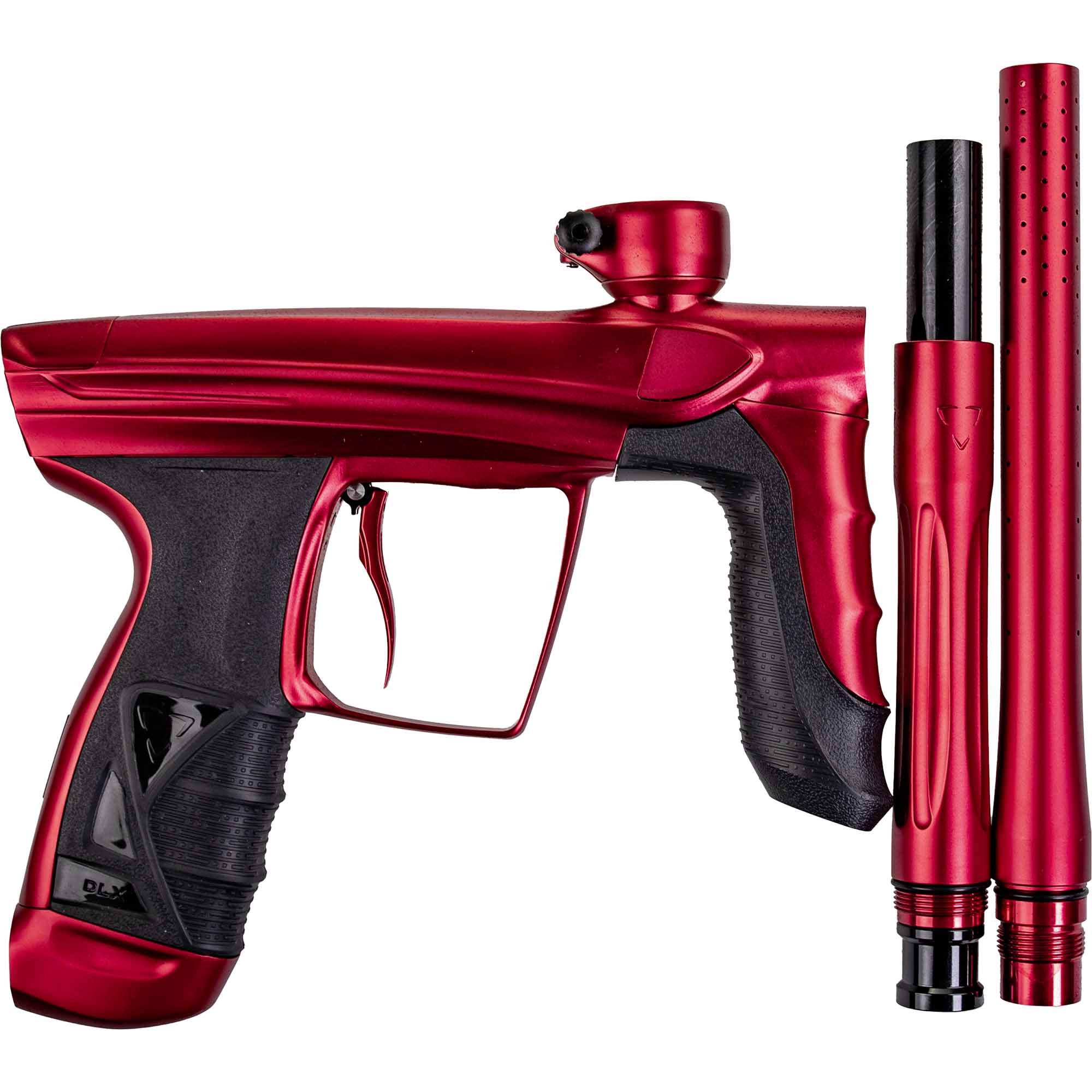 DLX Luxe® AIRE marker, dust red Paintball-Pistole, Rote Waffe, Griff-Gummierung, Barrel-Set, Schwarze Akzente